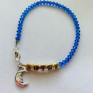 Blue Crystal Beaded Bracket with Shine charm and moon charm